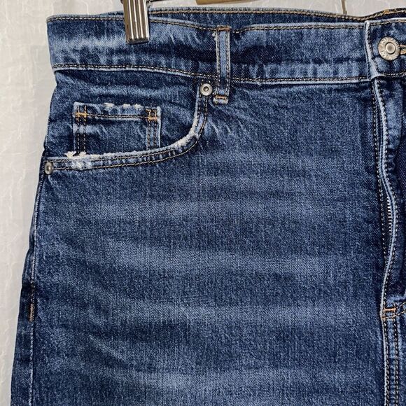 LOFT 14/32 Vintage Dark Blue Wash The Straight Crop Distressed Jeans - Picture 6 of 16